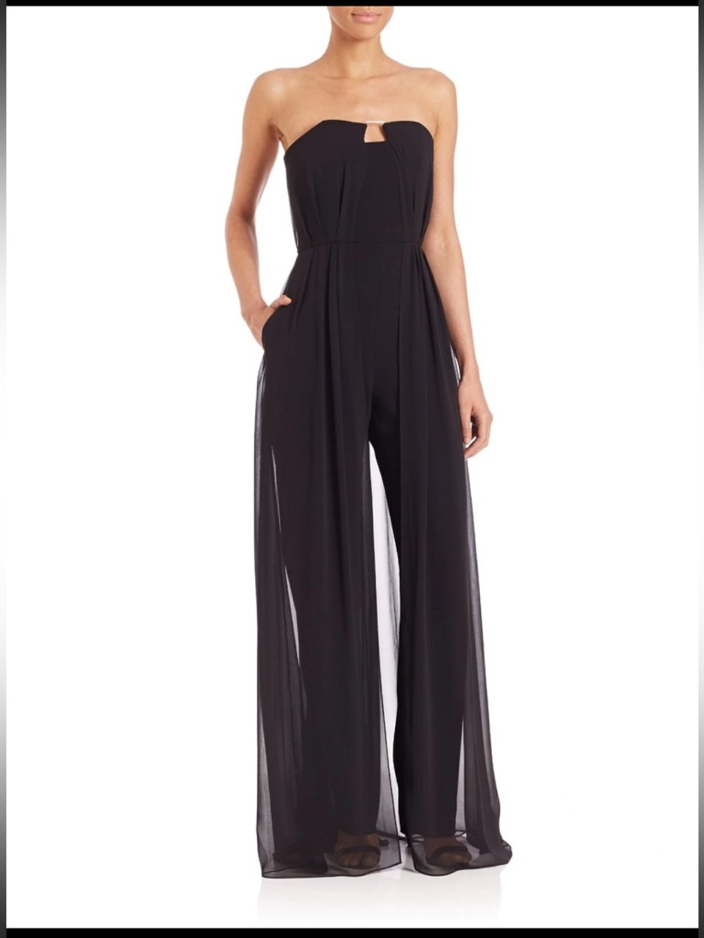 Halston Heritage strapless Crepe Jumpsuit with Georgette Overlay Black Size 2